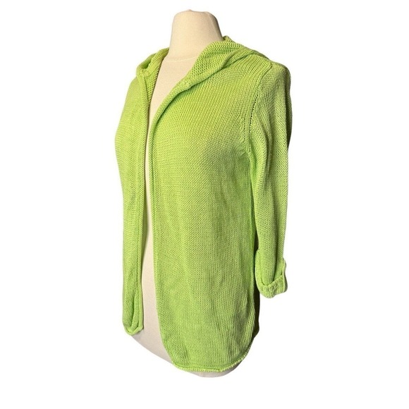Chico’s Green Open Front Hooded Cardigan Sweater Size 1 US Size 8 Linen Cotton - Picture 2 of 7